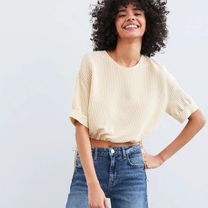 NWT Zara Side Tie Cropped Yellow Stripes Top Sz XS